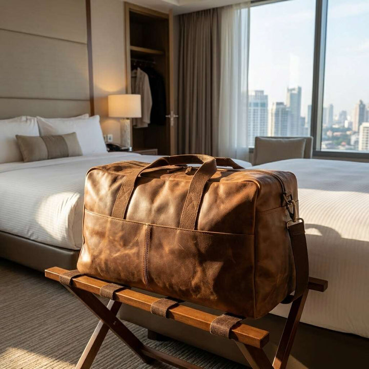 Leren weekendtas Milo als handbagage voor reizen