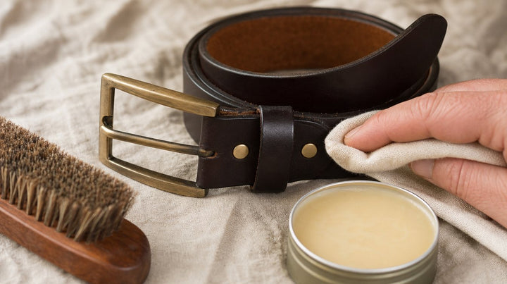 Leren riem die met balsem en een zachte doek wordt onderhouden
