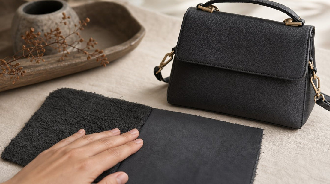 Suède en nubuck leerstalen naast elkaar met duidelijk verschil in nerf