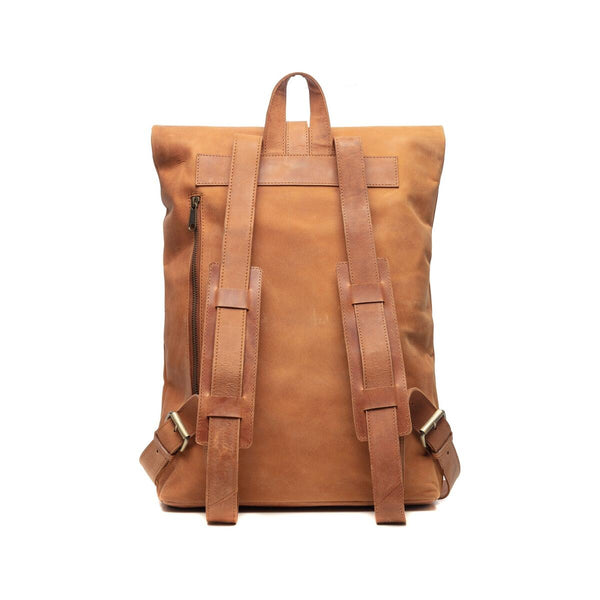 Leren rugzak Mavis 15,6 inch cognac achterkant