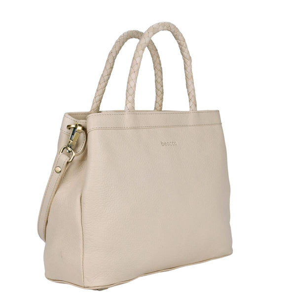 Leather Mid-Size Handbag Beau - Beige
