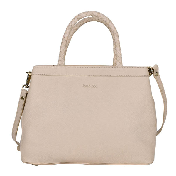 Leather Mid-Size Handbag Beau - Beige