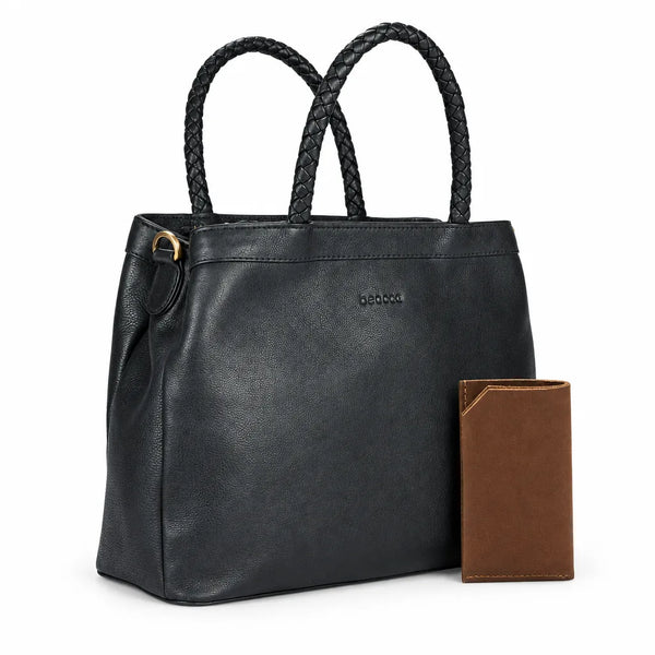 Leren handtas Beau + leren kaarthouder Argyle