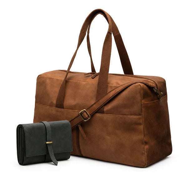 Leren weekendtas Milo + leren portemonnee Yarra