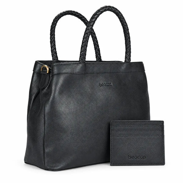 Beau leather handbag + Seth leather card holder