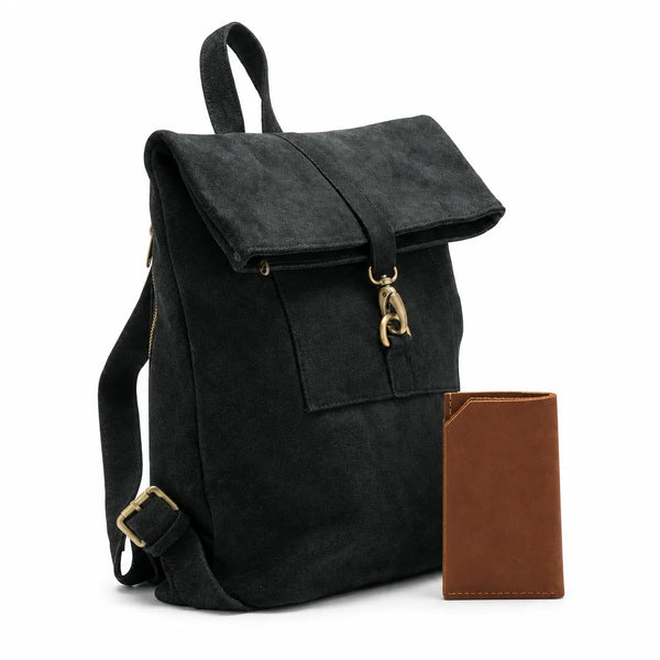 Leren rugzak Cleo + leren kaarthouder Argyle