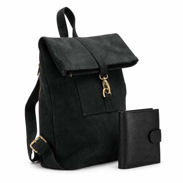 Cleo Rucksack aus Leder + Aris Geldbörse aus Leder