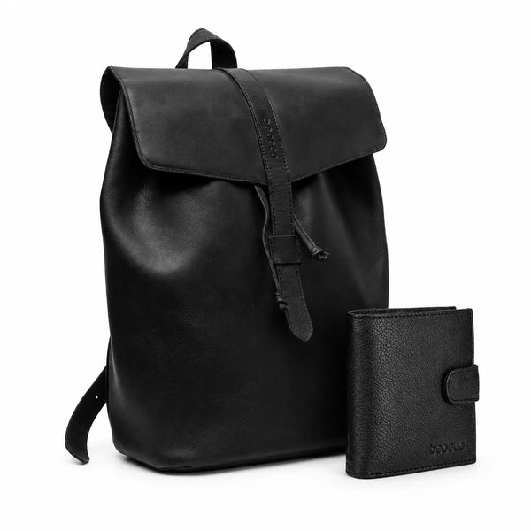 Lilith Rucksack aus Leder + Aris Geldbörse aus Leder