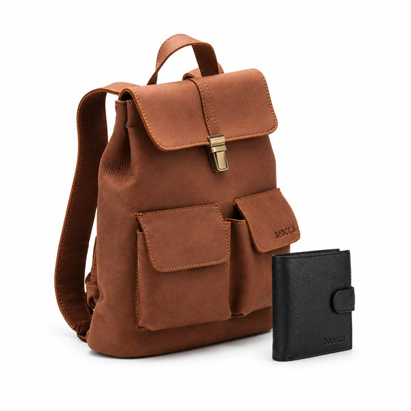 Lorne leather backpack + Aris leather wallet