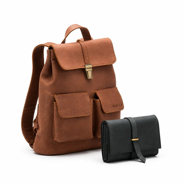 Leren rugzak Lorne + leren portemonnee Yarra