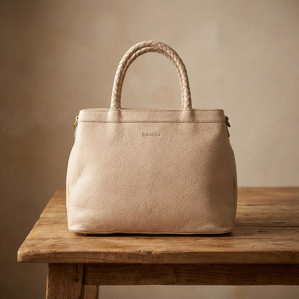 Leren mid-size handtas Beau - handgemaakt plantaardig gelooid leer