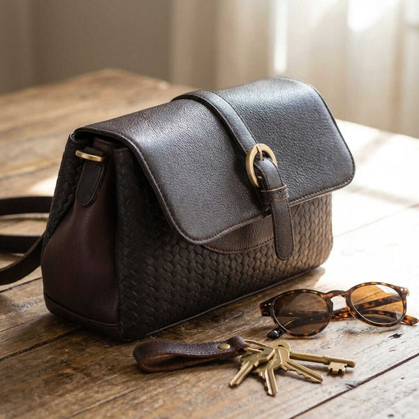 Leren schoudertas Lua - handgemaakt plantaardig gelooid leer