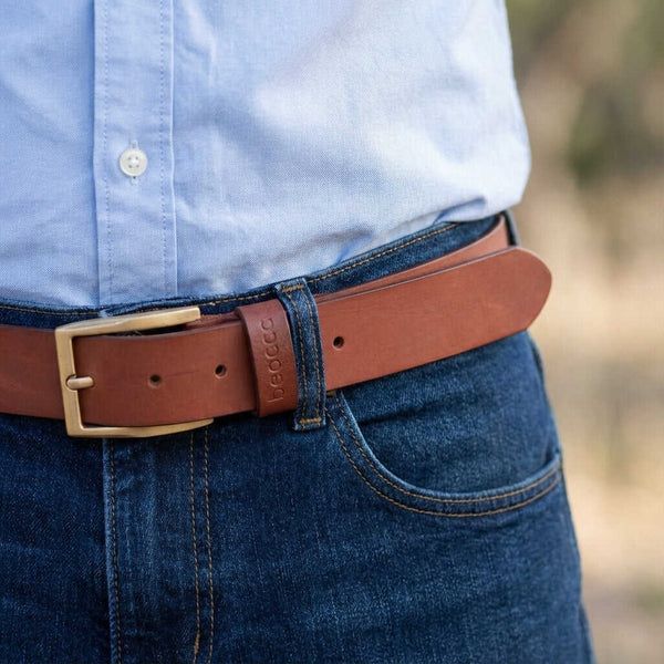 Leren heren riem Oden - handgemaakt plantaardig gelooid leer