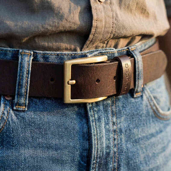 Leren heren riem Oden detail opname