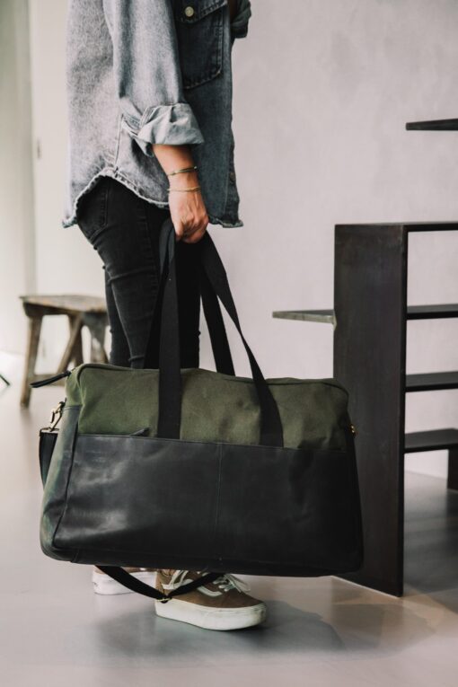 Weekendtas Milo groen canvas/leer - Afbeelding 6